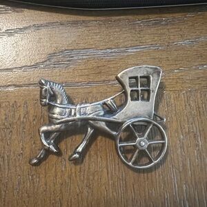 Charming Vintage - Silver Horse Carriage Brooch Mexico Silver